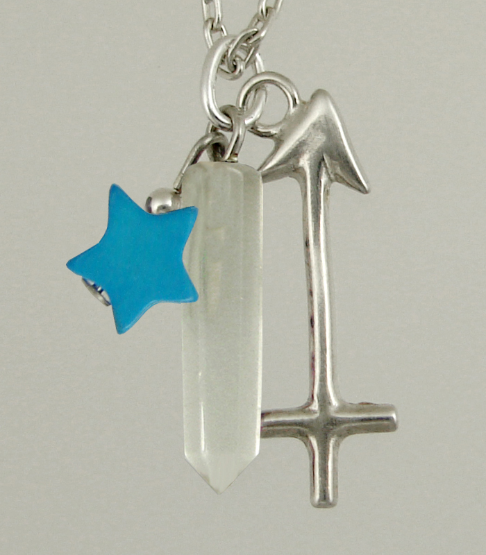 Sterling Silver Sagittarius Pendant Necklace With an Clear Crystal And a Turquoise Star